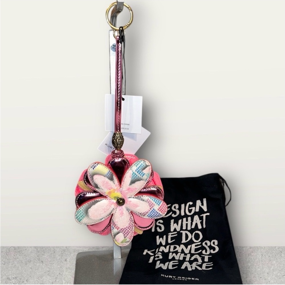KURT GEIGER• Pink Floral Leather Bag Charm - Picture 2 of 11